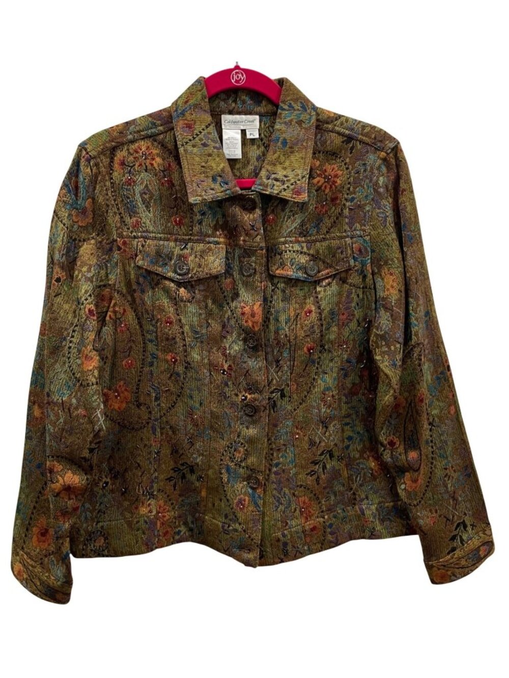 Coldwater Creek Paisley Beaded Jacket PL Brown Orange Bohemian Artsy Feminine